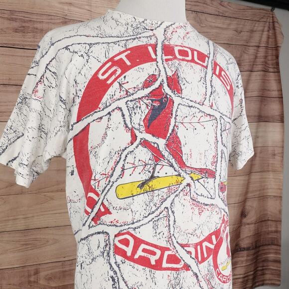 Vintage St Louis Cardinals Shirt XL Baseball AOP Made USA 90s All Over Print - Picture 2 of 11